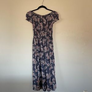 Off the Shoulder Purple Floral Midi Dress